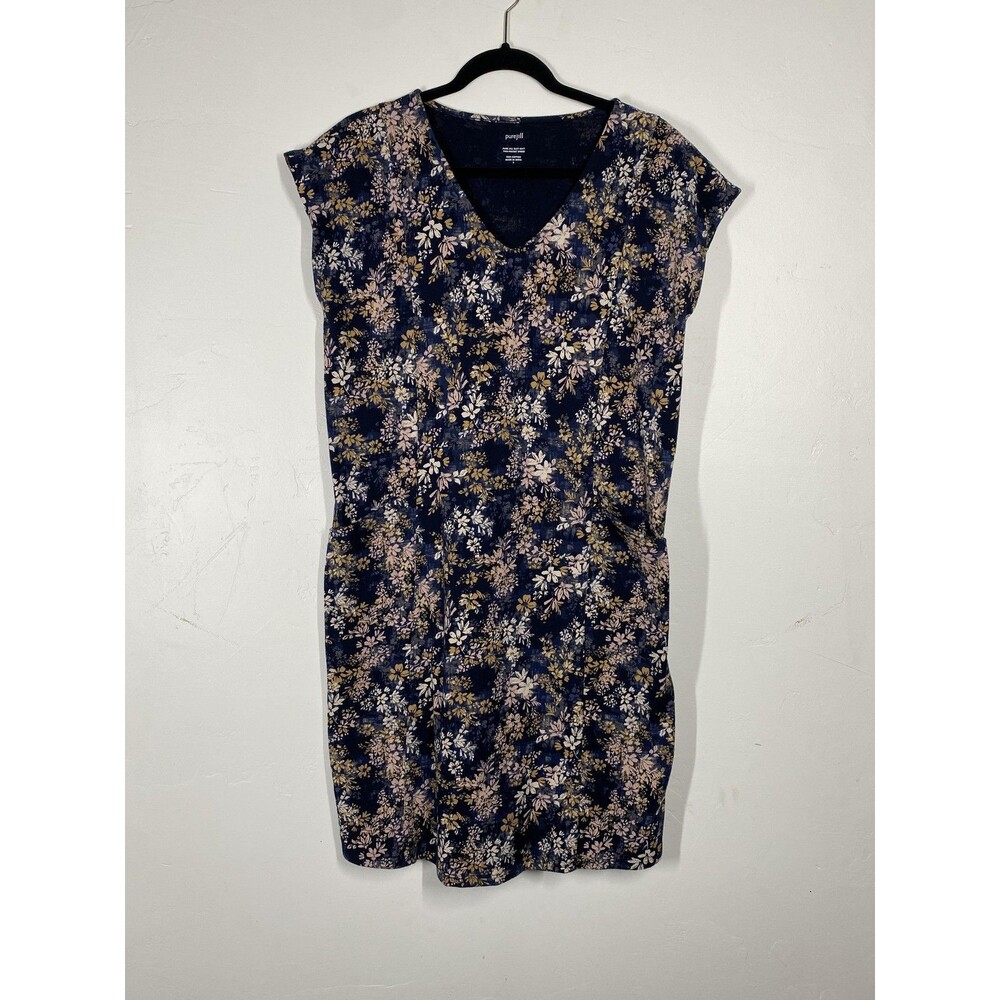 Pure Jill Easy Knit Two Pocket Dress Womens Small Blue Floral T-Shirt Cotton
